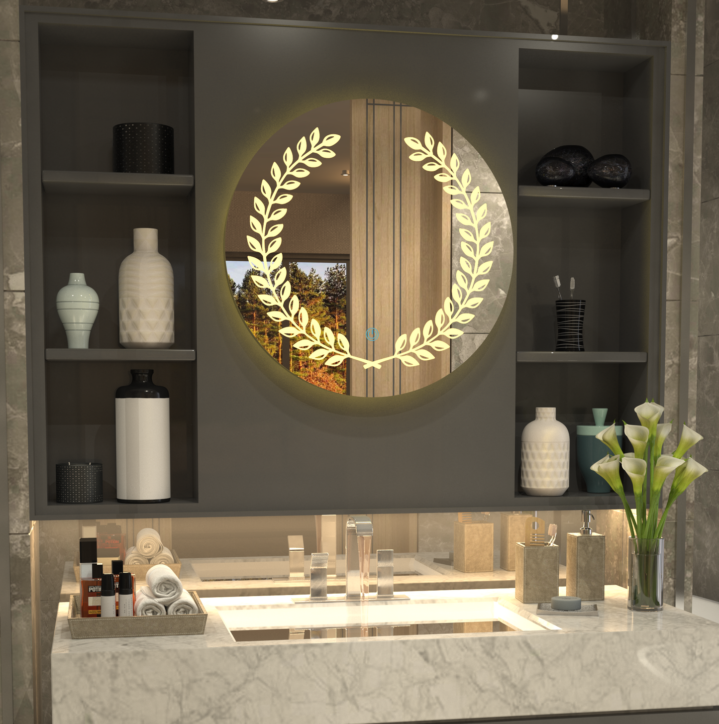 Yaprak Desenli Özel Tasarım Ayna