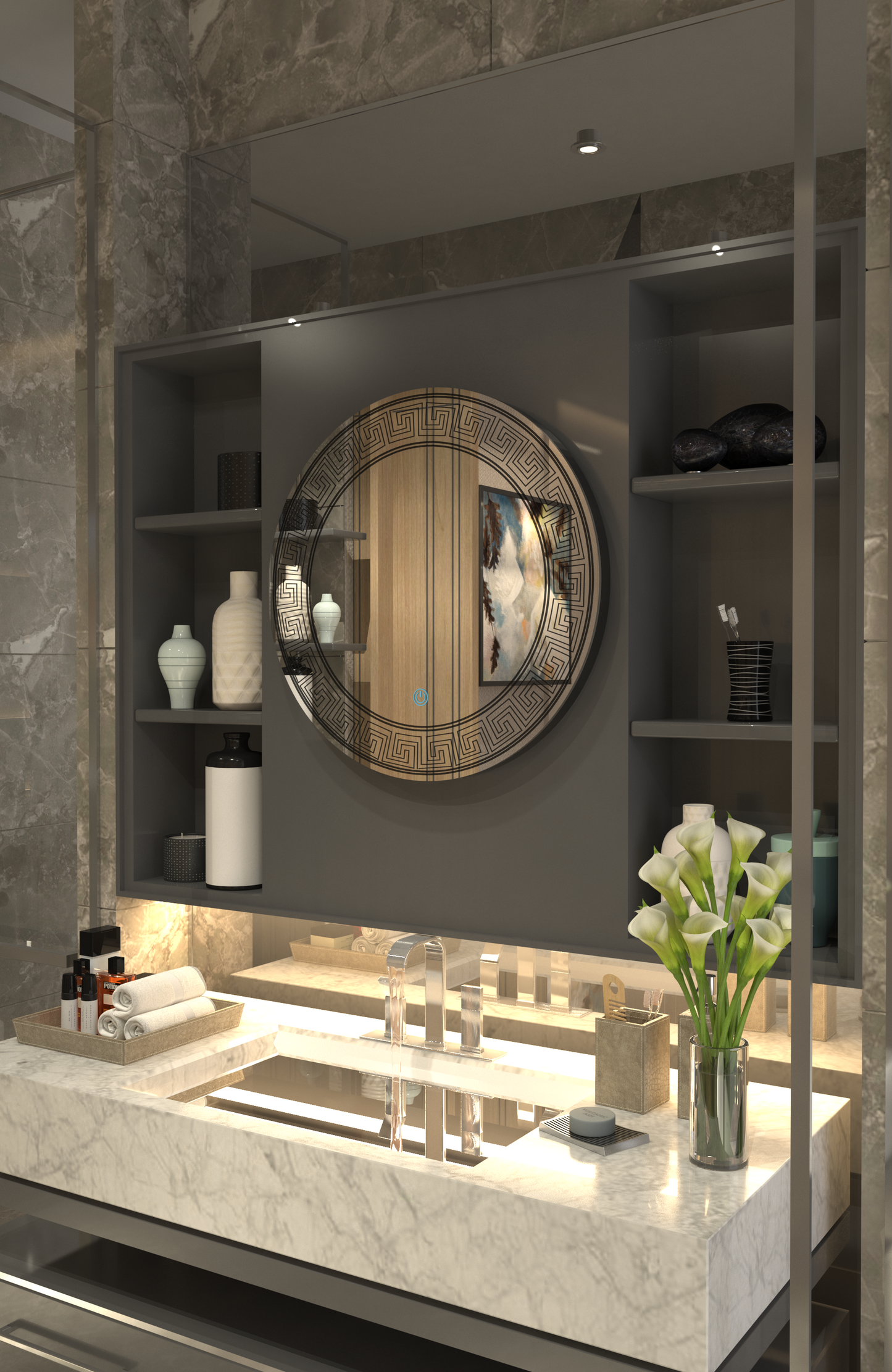 Versace Işıltısı: Lüks Desenli Minimalist Özel Tasarım Ayna