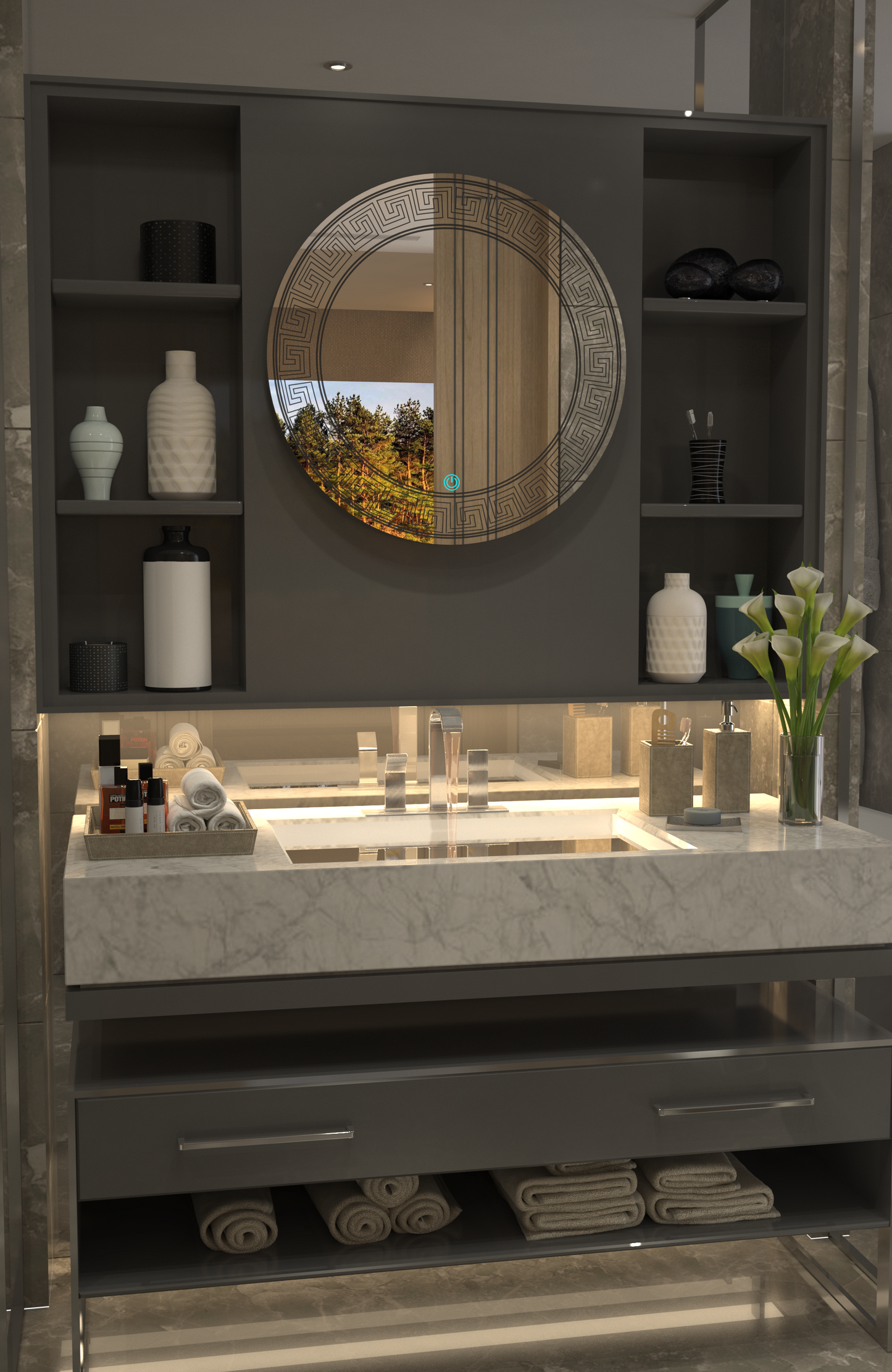 Versace Işıltısı: Lüks Desenli Minimalist Özel Tasarım Ayna